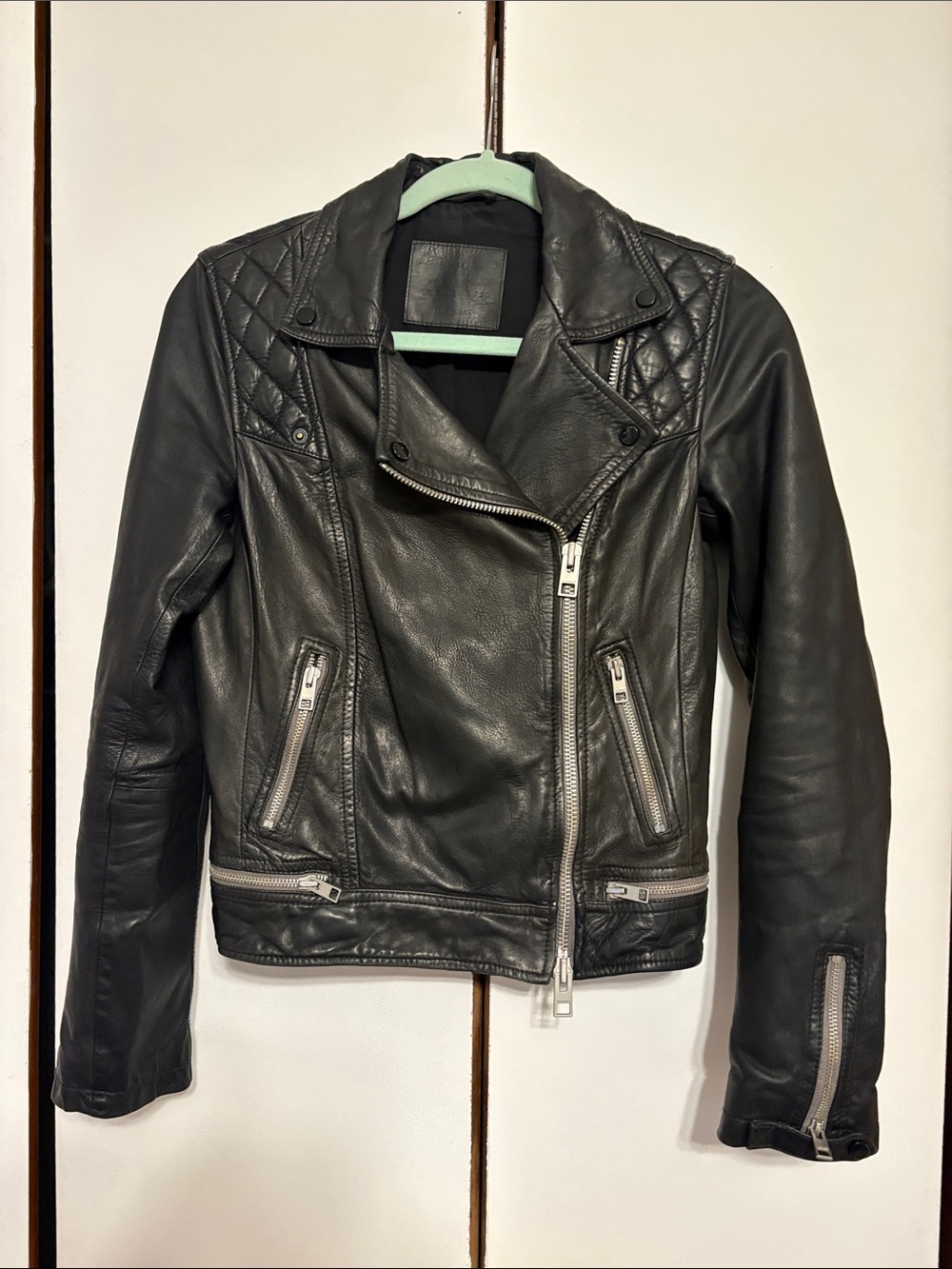 All Saints Black Quilted Leather Moto Jacket